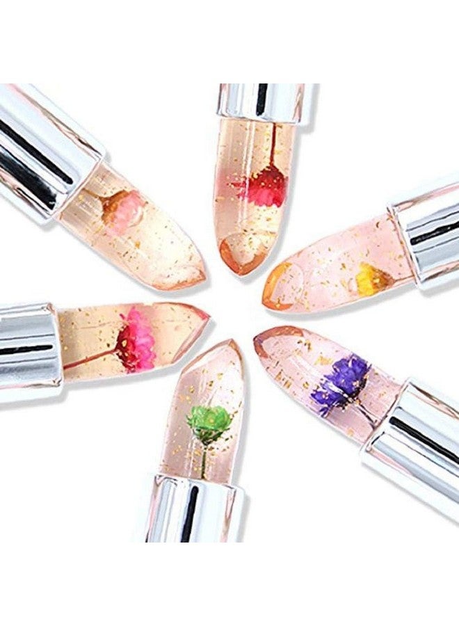 Aasakt Beautiful Crystal Flower Jelly Lipstick Glossy Finish Waterproof Long Lasting Lip Balm Lips Moisturizer Magic Temperature Color Change Lip Gloss Lipstick Pack Of 6pcs (Multicolor) - Image 3