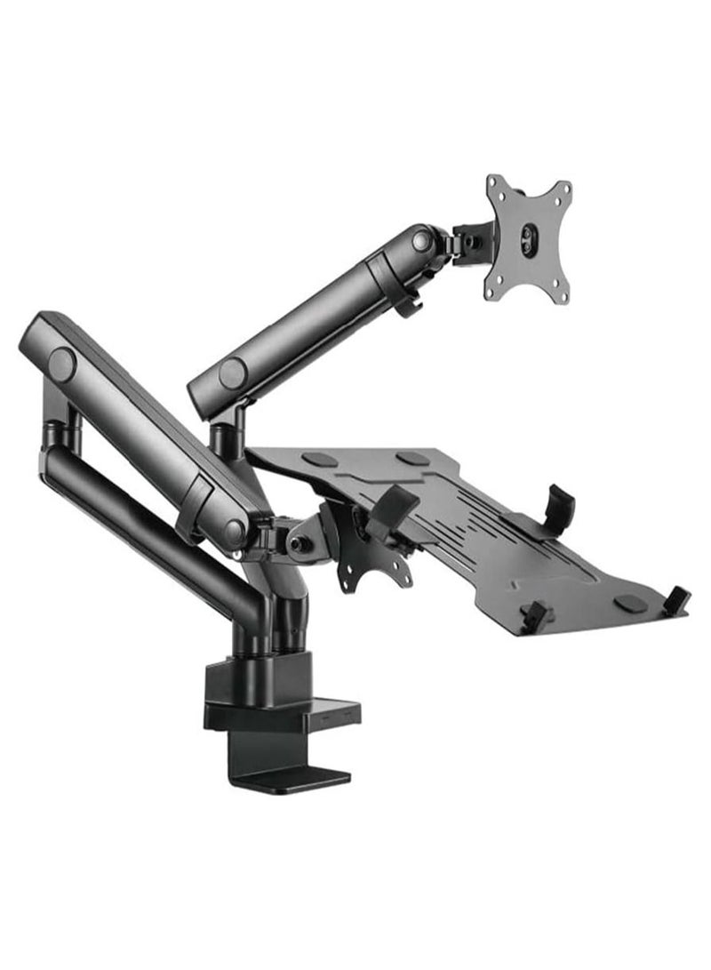 Workstation Desk Mount, Height Adjustable, LCD Monitor Arm with Laptop Holder, Single Gas Spring LCD Arm, Compact 17"-32" - Image 1