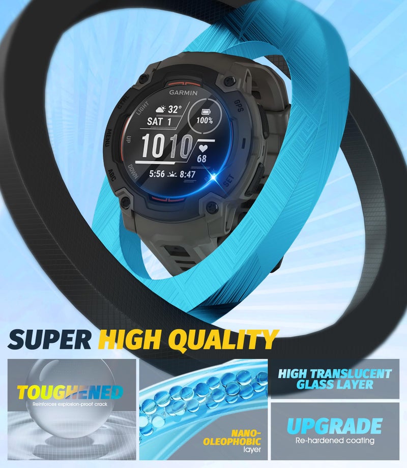 Orzero (3 Pack) Tempered Glass Screen Protector Compatible for Garmin Instinct E 45mm/Garmin Instinct/Instinct Solar Smartwatch Anti-Scratch Bubble-Free (Not for instinct 2/Instinct 2X Solar) - Image 5
