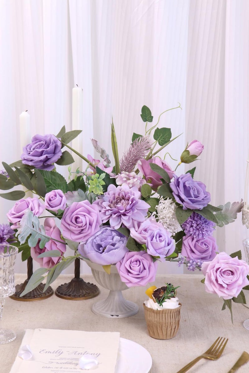 Piklado Artificial Flower Combination Box Set Artificial Flower Loose Leaves and Stems DIY Wedding Center Bouquet Bride Wedding Baby Shower(Lavender Lilac) - Image 2