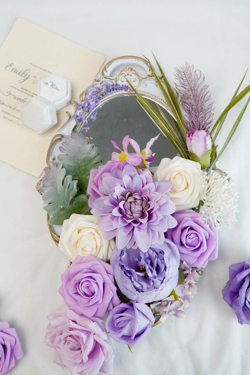 Piklado Artificial Flower Combination Box Set Artificial Flower Loose Leaves and Stems DIY Wedding Center Bouquet Bride Wedding Baby Shower(Lavender Lilac) - Image 4