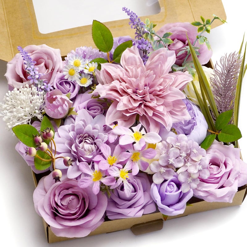Piklado Artificial Flower Combination Box Set Artificial Flower Loose Leaves and Stems DIY Wedding Center Bouquet Bride Wedding Baby Shower(Lavender Lilac) - Image 1