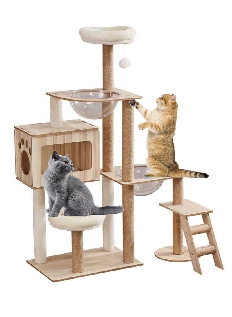 Kidle Wooden Pet Cat Climbing Frame Cat Tree Toy With Cat House Cat Jumping Platform Claw Scratching Post 40*100*141cm - Image 1