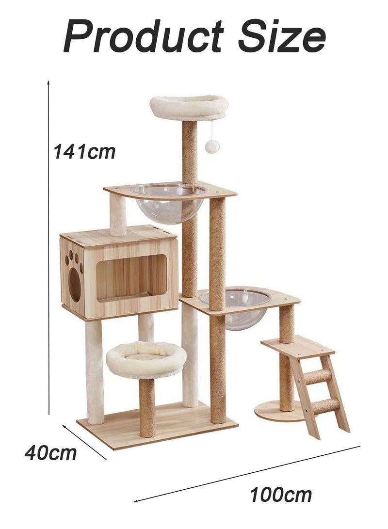 Kidle Wooden Pet Cat Climbing Frame Cat Tree Toy With Cat House Cat Jumping Platform Claw Scratching Post 40*100*141cm - Image 2