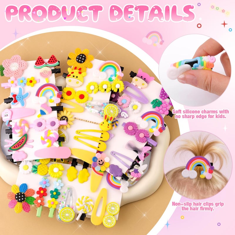 GA&EN 56 PCS Cute Hair Clips for Girls|Toddler Hair Accessories Candy Hair Clips Colorful Barrettes, Rainbow Flower Fruit Cute Hair Clip for Toddler Girls Kids Baby, Kawaii Barrettes Little Hair Accessories - Image 5