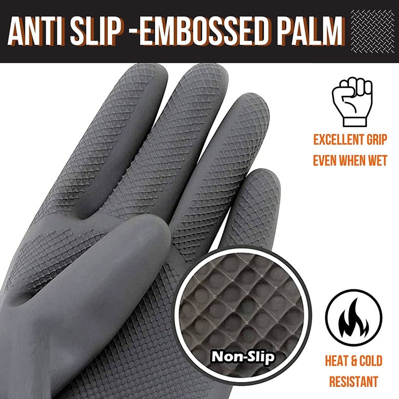 Ekon Combo of 5 Latex Non Slip Multipurpose Heavy Duty Reusable Safety Rubber Hand Gloves For Chemical Resistance Protective Lab Gardening Industrial Building Construction Agriculture Work Men Black - Image 5