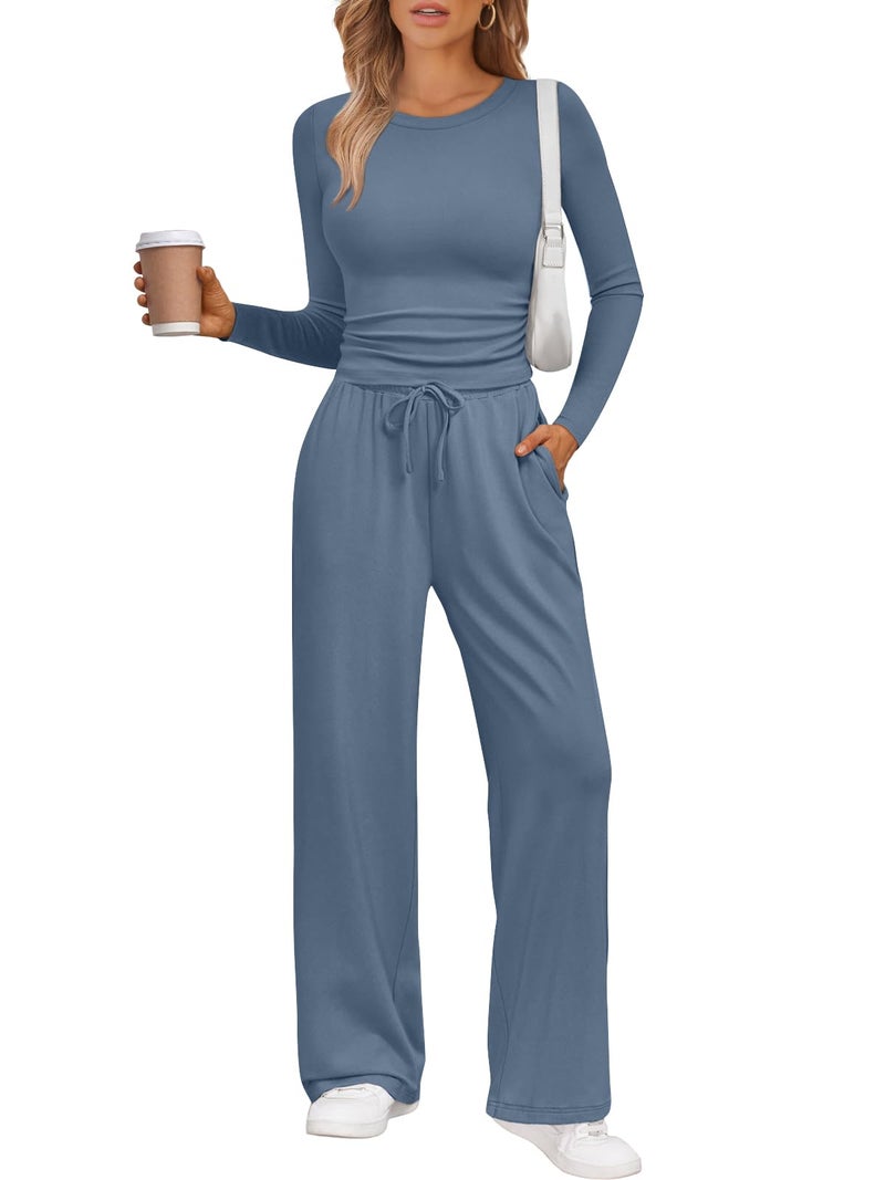 LILLUSORY Lounge Sets for Women Two 2 Piece matching Loungewear Sets Women Winter Clothing 2026 Fall Fashion Travel Airport Outfits Sweatsuits Casual Cute Clothes Dusty Blue L - Image 1