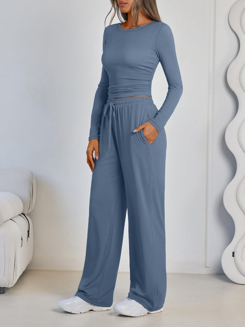 LILLUSORY Lounge Sets for Women Two 2 Piece matching Loungewear Sets Women Winter Clothing 2026 Fall Fashion Travel Airport Outfits Sweatsuits Casual Cute Clothes Dusty Blue L - Image 3