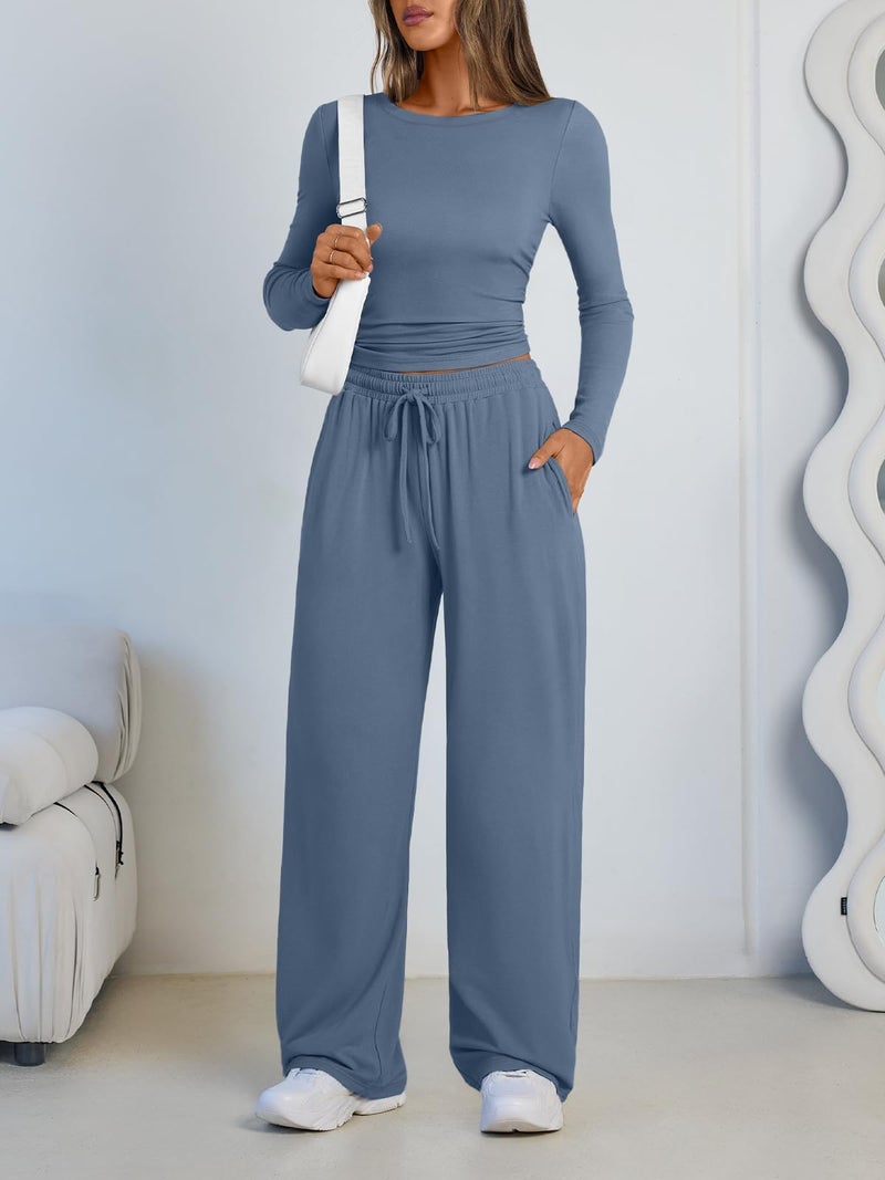 LILLUSORY Lounge Sets for Women Two 2 Piece matching Loungewear Sets Women Winter Clothing 2026 Fall Fashion Travel Airport Outfits Sweatsuits Casual Cute Clothes Dusty Blue L - Image 5