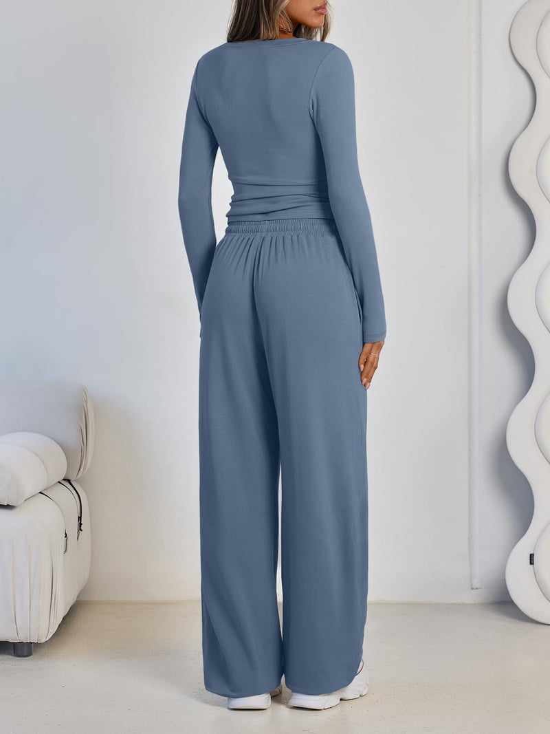 LILLUSORY Lounge Sets for Women Two 2 Piece matching Loungewear Sets Women Winter Clothing 2026 Fall Fashion Travel Airport Outfits Sweatsuits Casual Cute Clothes Dusty Blue L - Image 4