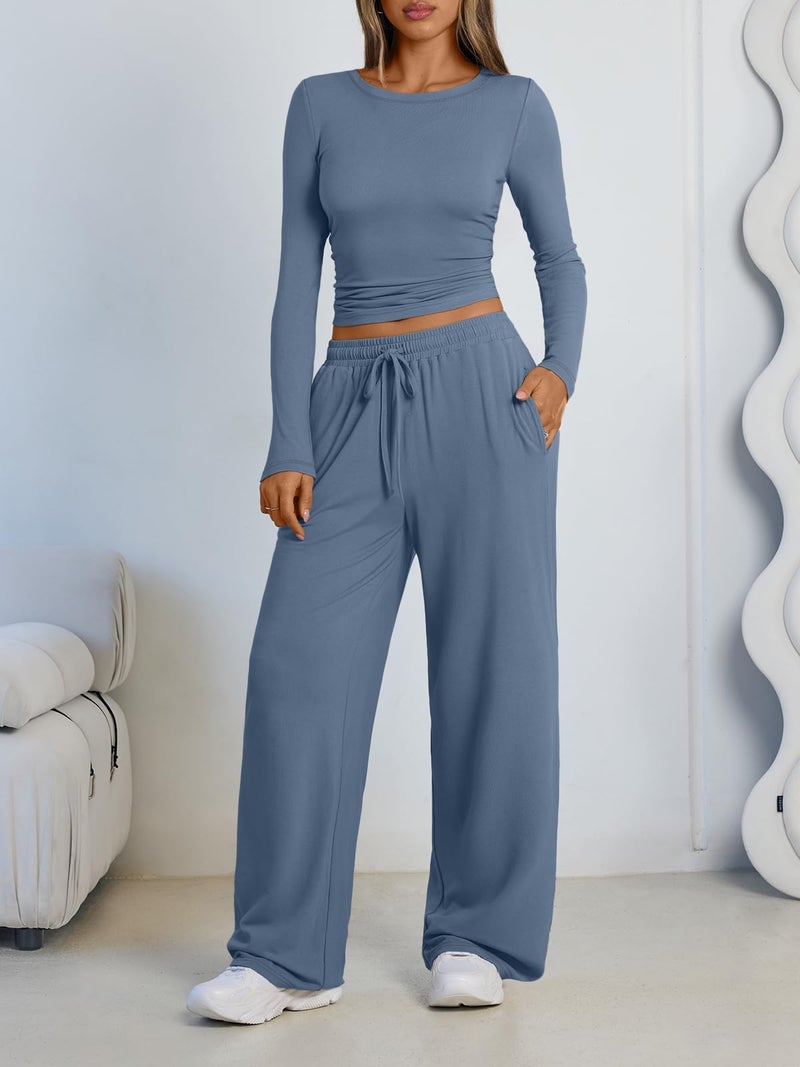 LILLUSORY Lounge Sets for Women Two 2 Piece matching Loungewear Sets Women Winter Clothing 2026 Fall Fashion Travel Airport Outfits Sweatsuits Casual Cute Clothes Dusty Blue L - Image 2