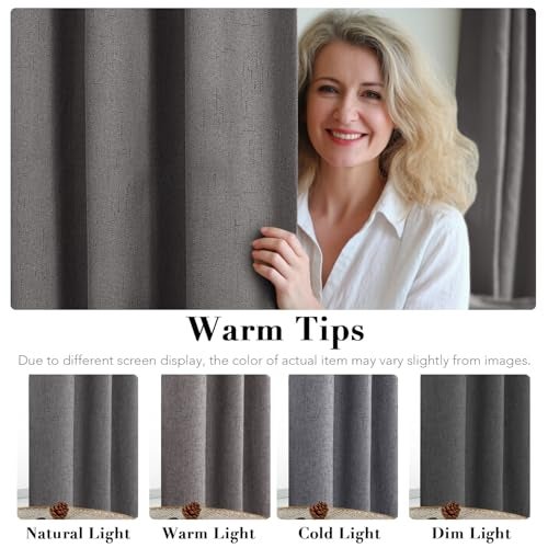 H.VERSAILTEX Linen Blackout Curtains 84 Inches Long 100% Absolutely Blackout Thermal Insulated Textured Linen Look Curtain Draperies Anti-Rust Grommet, Energy Saving with White Liner, 2 Panels, Grey - Image 5