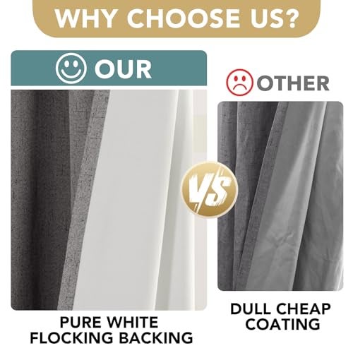 H.VERSAILTEX Linen Blackout Curtains 84 Inches Long 100% Absolutely Blackout Thermal Insulated Textured Linen Look Curtain Draperies Anti-Rust Grommet, Energy Saving with White Liner, 2 Panels, Grey - Image 3