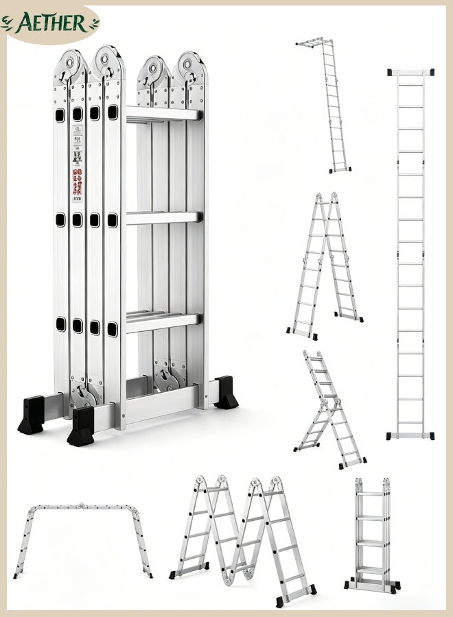 AETHER Multi-Purpose Foldable Ladder - 3.5m - Adjustable and Lightweight Step Ladder with A-Frame, Extension and Scaffold Configurations, Non-Slip Feet, and Joint Locks - for Indoor and Outdoor Use - Image 1