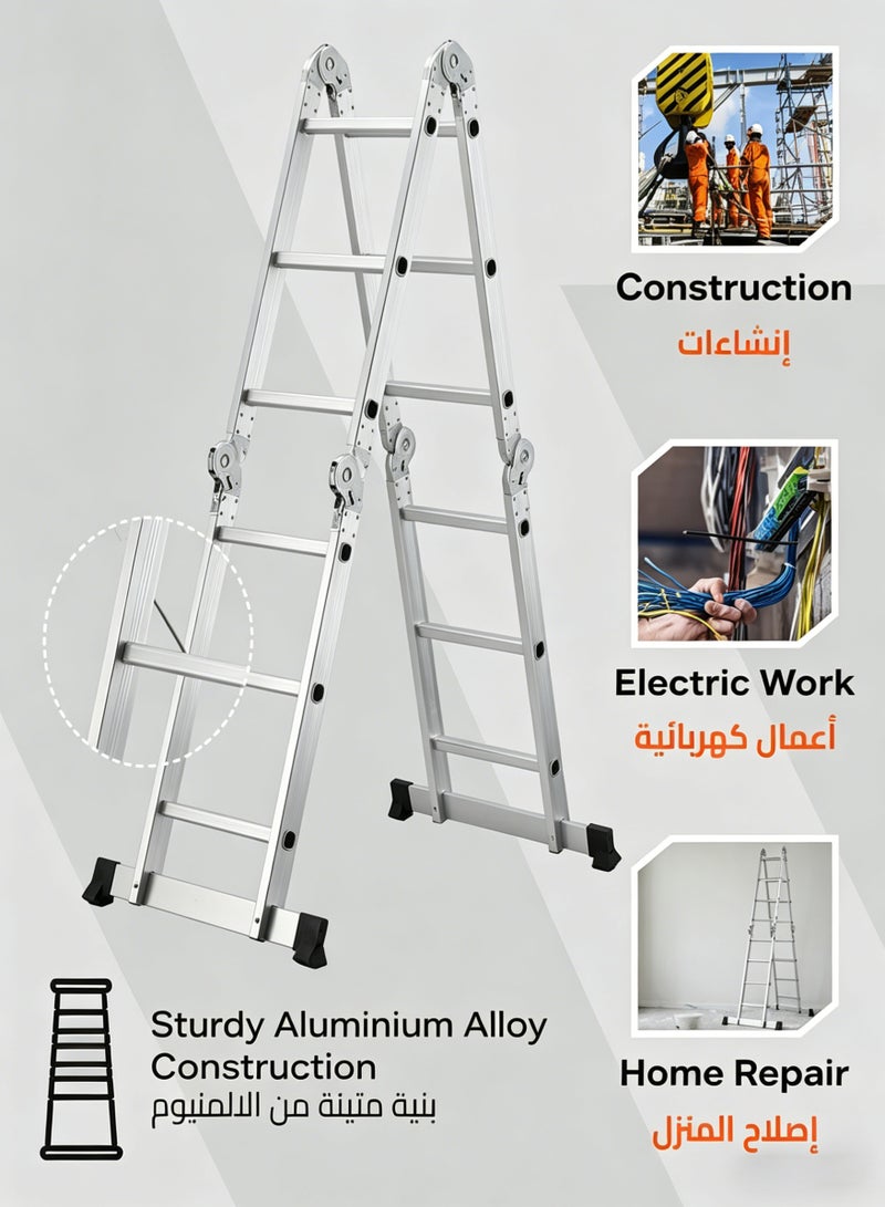 AETHER Multi-Purpose Foldable Ladder - 3.5m - Adjustable and Lightweight Step Ladder with A-Frame, Extension and Scaffold Configurations, Non-Slip Feet, and Joint Locks - for Indoor and Outdoor Use - Image 2