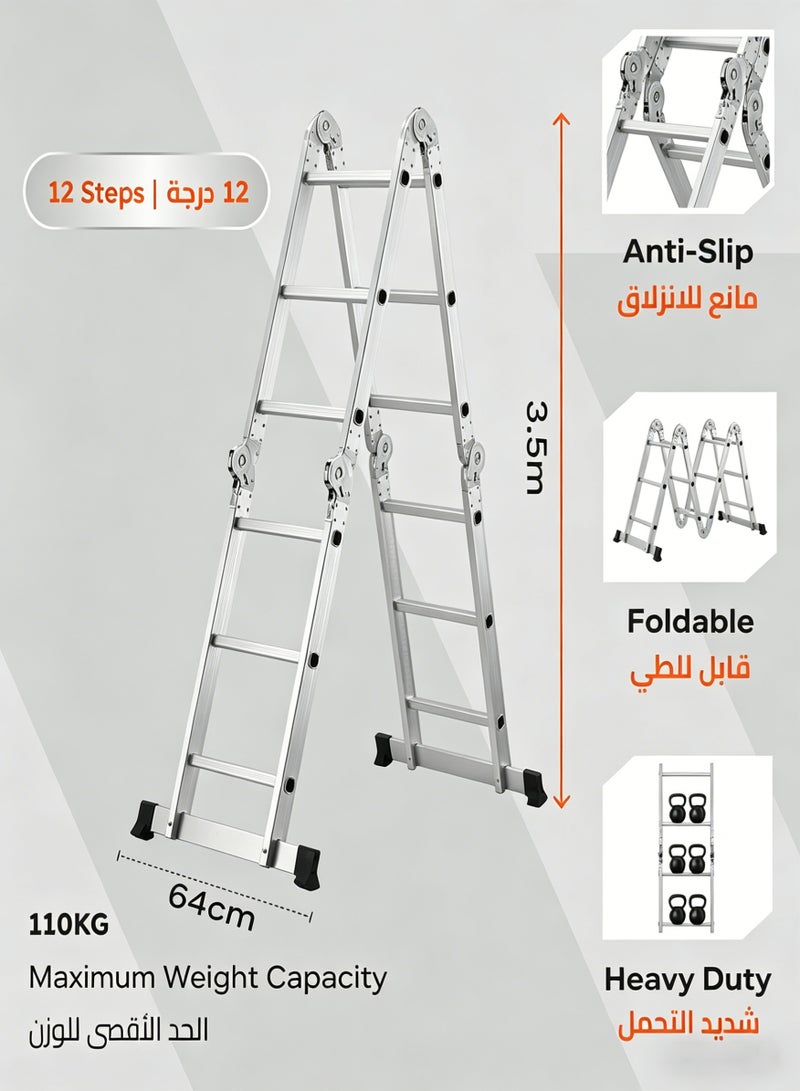 AETHER Multi-Purpose Foldable Ladder - 3.5m - Adjustable and Lightweight Step Ladder with A-Frame, Extension and Scaffold Configurations, Non-Slip Feet, and Joint Locks - for Indoor and Outdoor Use - Image 5