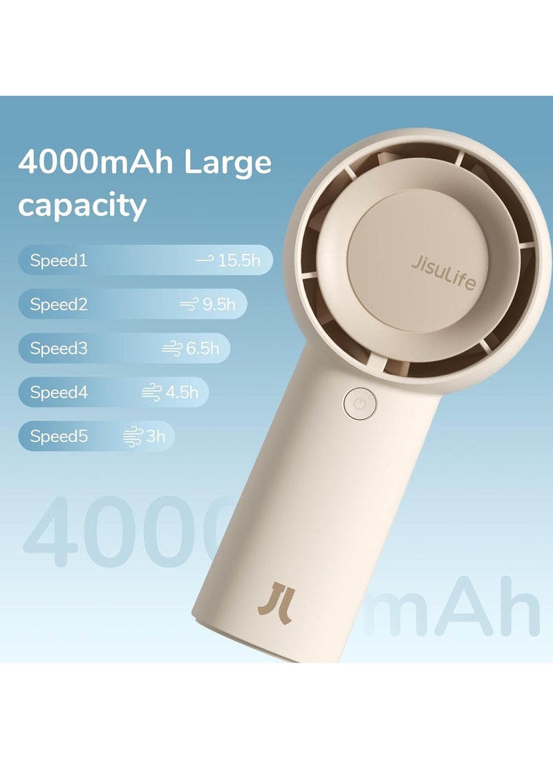 JISULIFE JISULIFE Handheld Turbo Fan,16H Max Cooling Time Portable Fan, 4000mAh USB Rechargeable Personal Fan, Battery Operated Small Pocket Fan with 5 Speeds for Travel,Outdoor,Home,Office  - Image 2