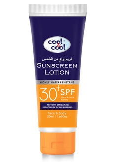 Cool & Cool Cool & Cool Sunscreen Lotion SPF 30+ - Highly Water Resistant, UVA & UVB Filters, Prevents Skin Damage & Reduces Risk of Sun Allergies, Face & Body 50 ML  - Image 1