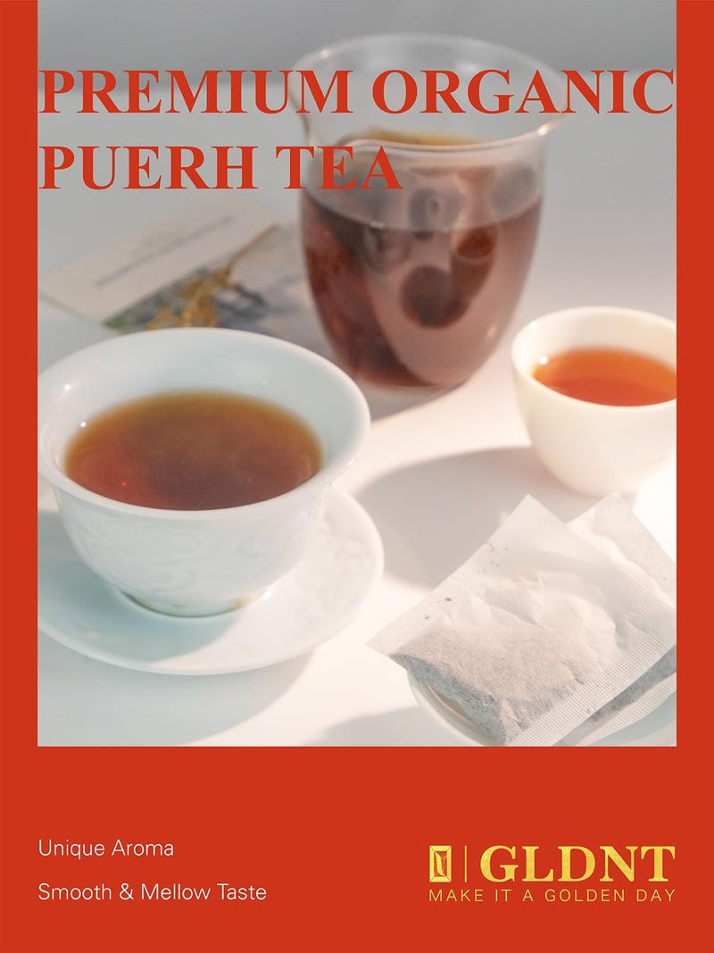 GLDNT Organic Pu-erh Tea Bags, Fermented Yunnan Dark Tea, Bold & Mellow Flavor, Caffeinated, 100 Count - Image 4