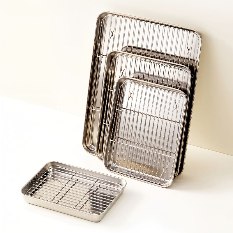 Stainless Steel Baking Trays 12 Inch 2 Pieces Set for Catering Barbecue Roast Chicken - Image 3