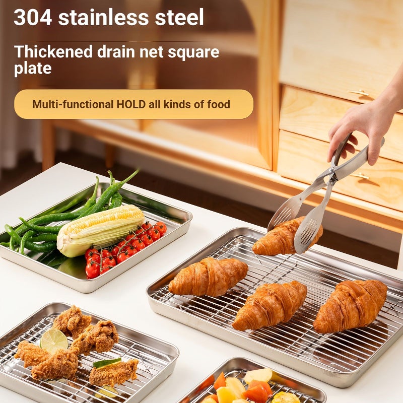 Stainless Steel Baking Trays 12 Inch 2 Pieces Set for Catering Barbecue Roast Chicken - Image 1