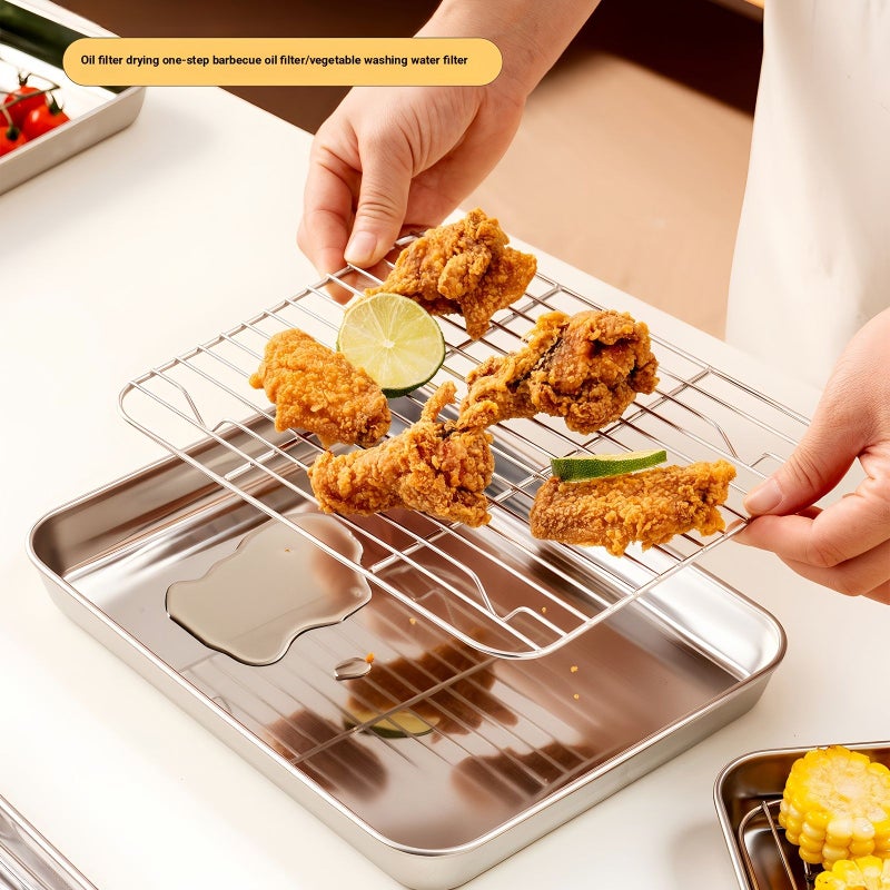 Stainless Steel Baking Trays 12 Inch 2 Pieces Set for Catering Barbecue Roast Chicken - Image 2