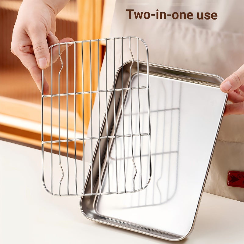 Stainless Steel Baking Trays 12 Inch 2 Pieces Set for Catering Barbecue Roast Chicken - Image 4