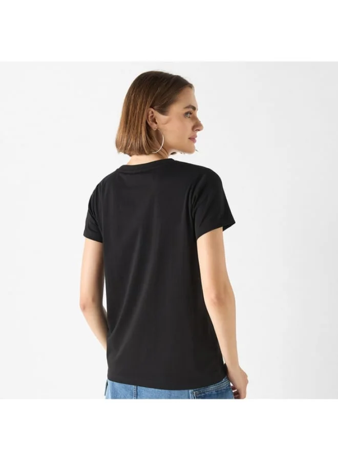 SP Characters Mickey Mouse Print Crew Neck T-shirt with Short Sleeves