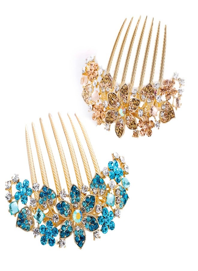 Siutaga 2 PCS Flower Bridal Hair Comb Rhinestone Barrette Hairpin for Women Decorative Chinese Style Hair Clips Hair Accessories - Image 1
