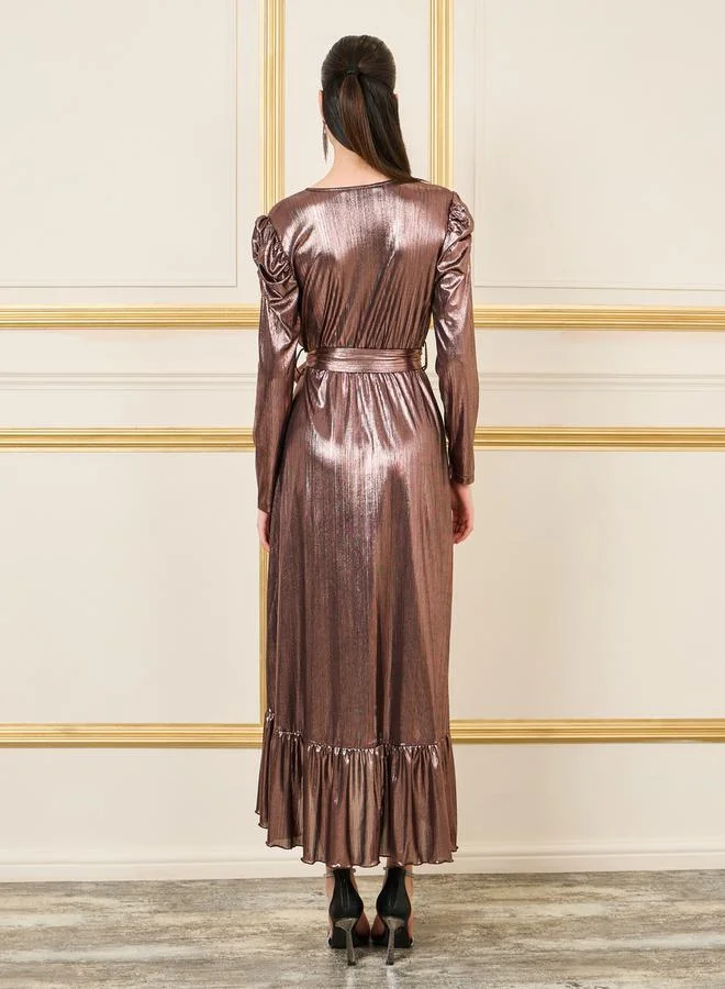 ستايلي Metallic Ruffle Wrap Dress