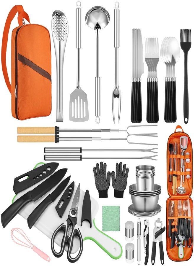 Hozzen 45-Pcs Camping Cooking Utensil Set - Car Camping Essentials Gear for Cooking and Grilling, Portable Camp Kitchen Set, Ideal Gift for RV Tent Camper, Picnics, BBQs, Parties - Image 1