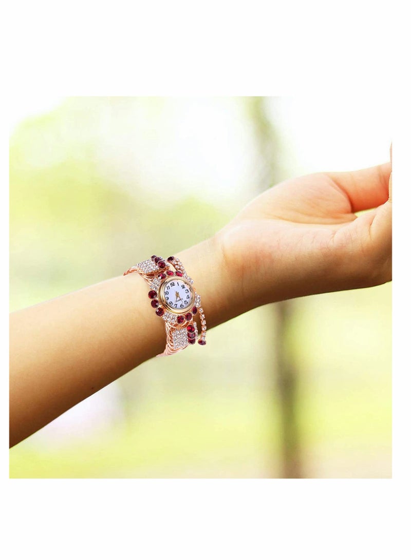 Elegant Women's Quartz Watch with Crystal Accents, Stylish Gold Bracelet Timepiece for Women, Fashionable Wrist Jewelry (Ruby) - Image 4