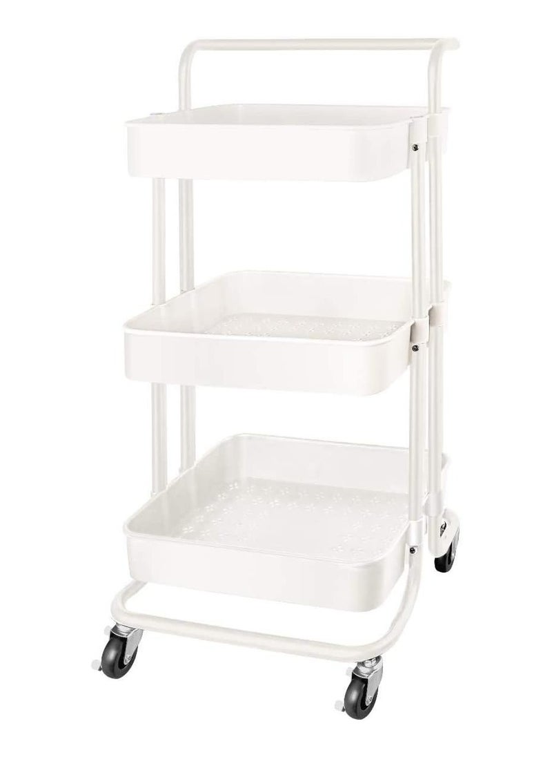 DubaiGallery 3-Tier Rolling Utility Carts Trolley Storage Cart with Handle Multifunctional Organization Cart with Brake Caster Wheels Kitchen Shelf Multifunctional Storage Rack with Net Basket Mass  - Image 1
