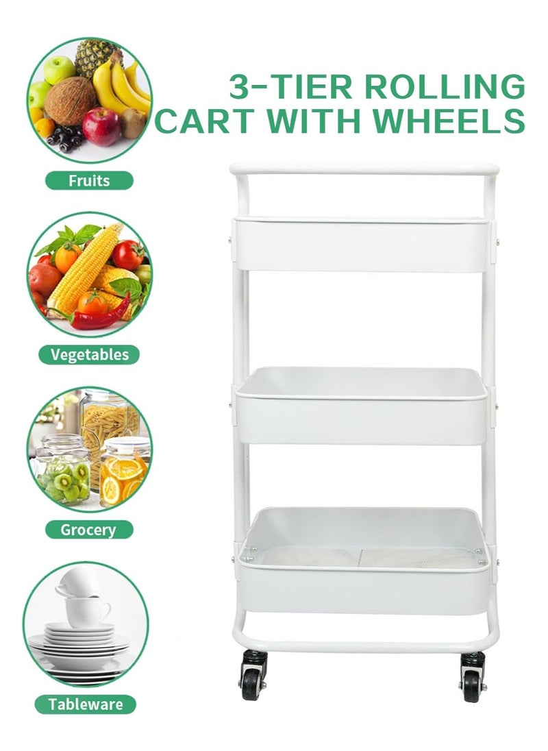 DubaiGallery 3-Tier Rolling Utility Carts Trolley Storage Cart with Handle Multifunctional Organization Cart with Brake Caster Wheels Kitchen Shelf Multifunctional Storage Rack with Net Basket Mass  - Image 2