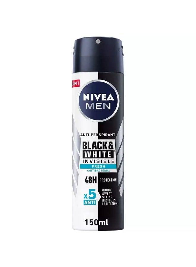 NIVEA MEN Black and White Invisible Fresh Deo Spray, Antiperspirant for Men, Spray 150ml - Image 1
