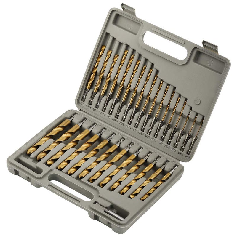 COMOWARE Titanium Impact Drill Bit Set - 30 Pcs Hex Shank HSS, Quick Change Design, 1/16"-1/2" - Image 1