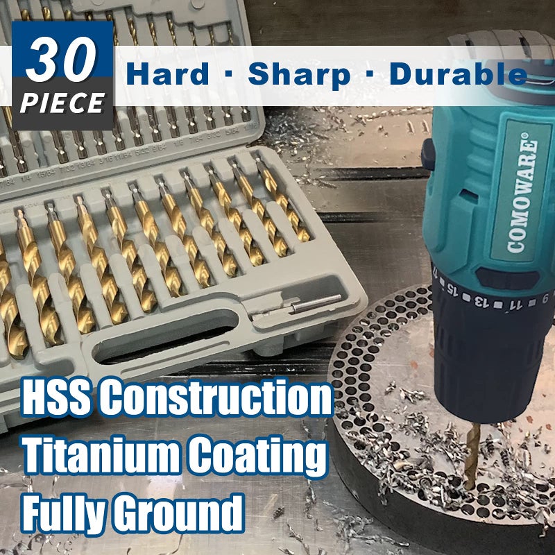 COMOWARE Titanium Impact Drill Bit Set - 30 Pcs Hex Shank HSS, Quick Change Design, 1/16"-1/2" - Image 2
