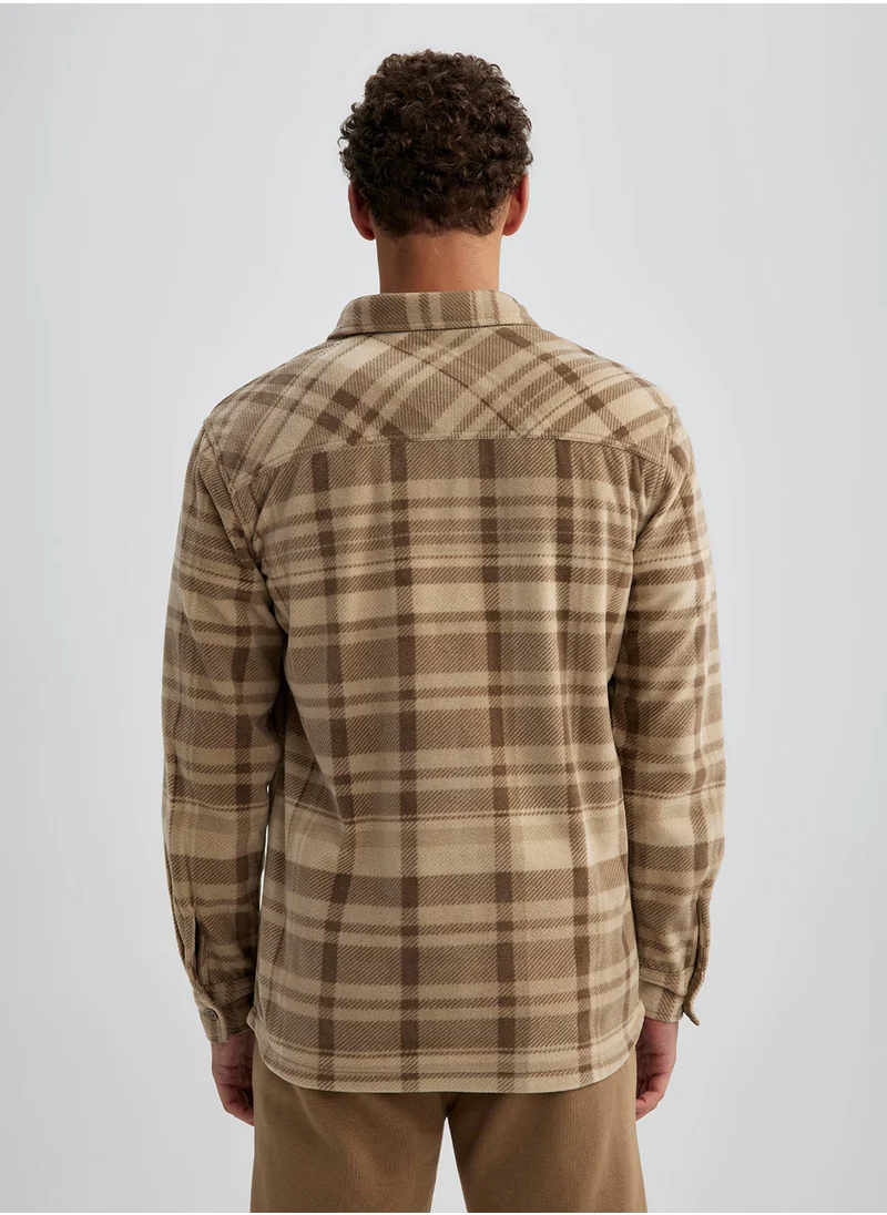 ديفاكتو Regular Fit Plaid Polar Long Sleeve Shirt