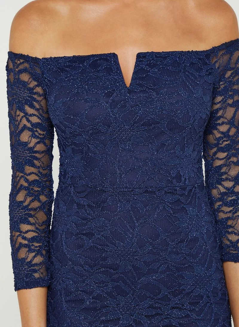 QUIZ Lace V Bar Dip Hem Maxi Dress