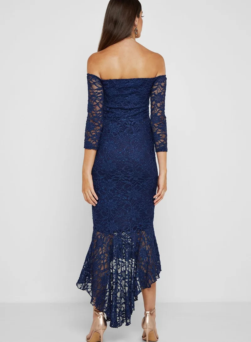 QUIZ Lace V Bar Dip Hem Maxi Dress