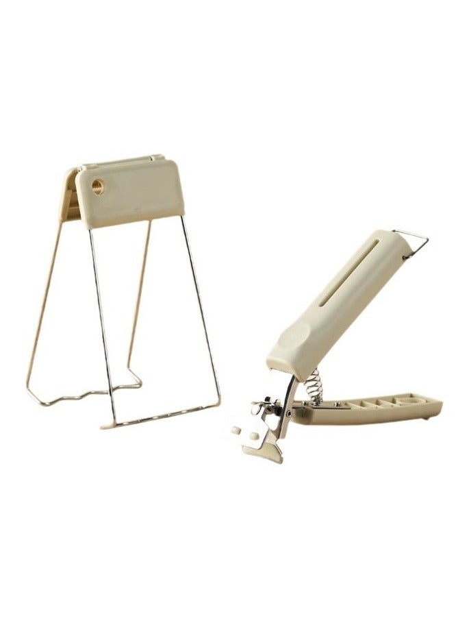 Stainless Steel Bowl Clip Set, 2-Piece Folding Hot Plate Clips, Air Fryer Clips, Holder Clips for Moving Hot Plates or Bowls with Food, Off-White - Image 1