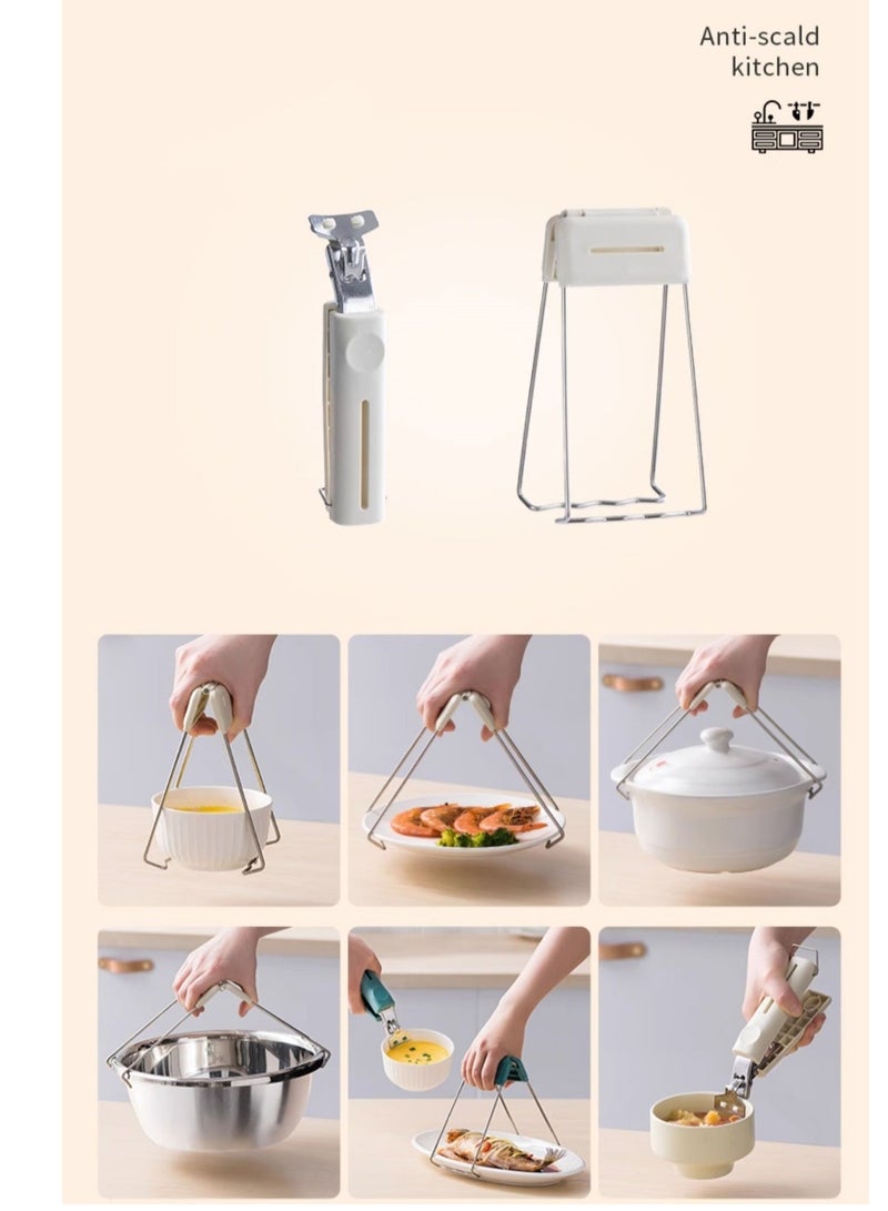 Stainless Steel Bowl Clip Set, 2-Piece Folding Hot Plate Clips, Air Fryer Clips, Holder Clips for Moving Hot Plates or Bowls with Food, Off-White - Image 5