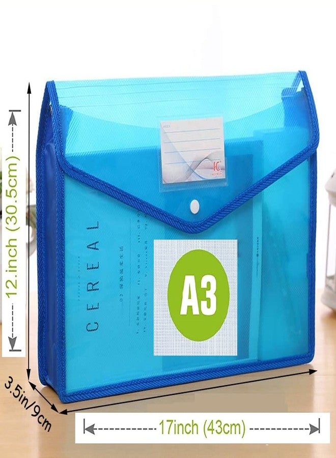 Fancyku Envelope Folder,Transparent Poly-Plastic A3 Documents File Storage Bag with Snap Button (Pack of 5) - Image 2