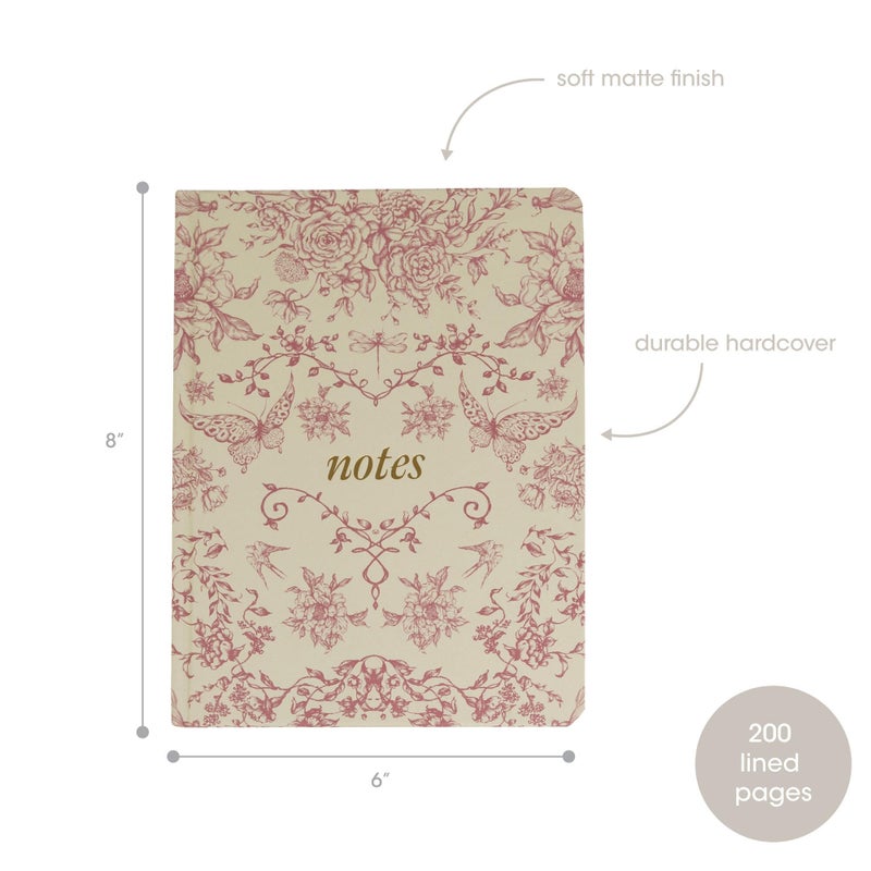 Pearhead Hardcover Journal Notebook 6x8 â€“ Red Toile Botanical Dragonfly Print College-Ruled Writing Journal with 200 Lined Pages for Notes, Work & Journaling - Image 2