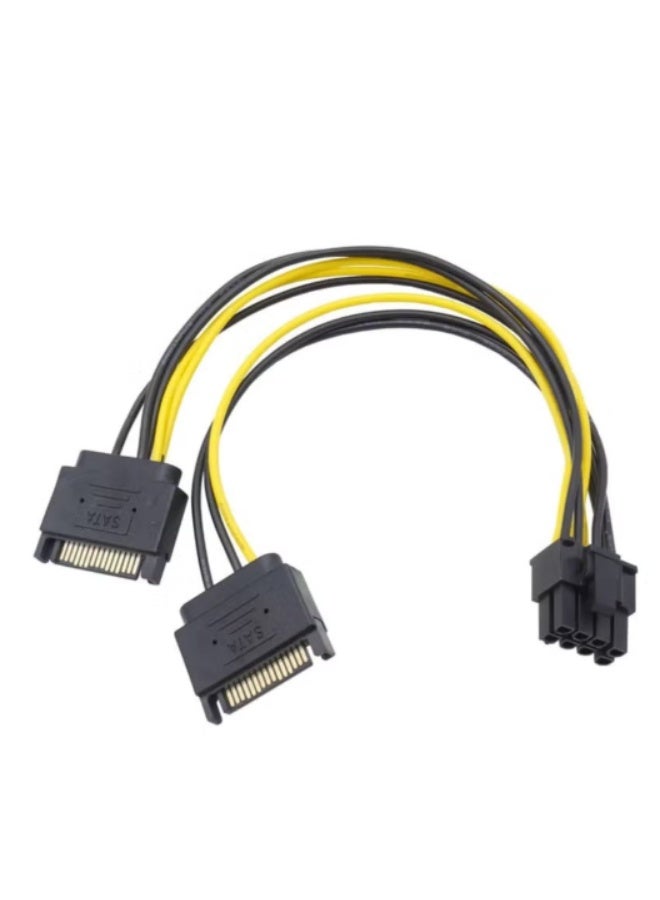 Dual SATA to 8 Pin PCI-E PCI Express Power Cable PSU Power Graphics Converter Adapter Video Card Cable Cord (Dual 15 Pin SATA To 6+2 Pin PCI-E) - Image 1