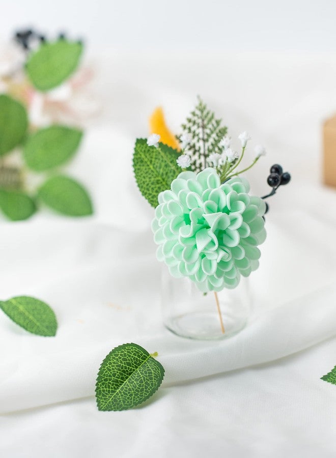 DuHouse Artificial Wedding Dahlia Flowers 25pcs Fake Foam Roses with Stem for Wedding Bouquets Centerpieces Arrangements Decoration(Mint Green) - Image 3