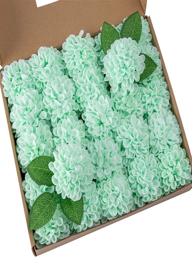 DuHouse Artificial Wedding Dahlia Flowers 25pcs Fake Foam Roses with Stem for Wedding Bouquets Centerpieces Arrangements Decoration(Mint Green) - Image 1