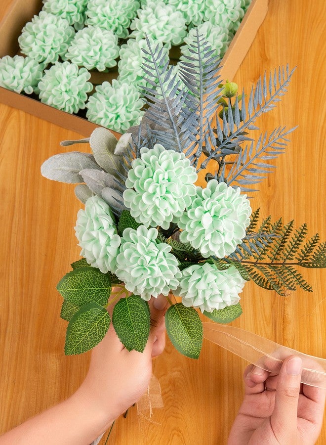 DuHouse Artificial Wedding Dahlia Flowers 25pcs Fake Foam Roses with Stem for Wedding Bouquets Centerpieces Arrangements Decoration(Mint Green) - Image 5