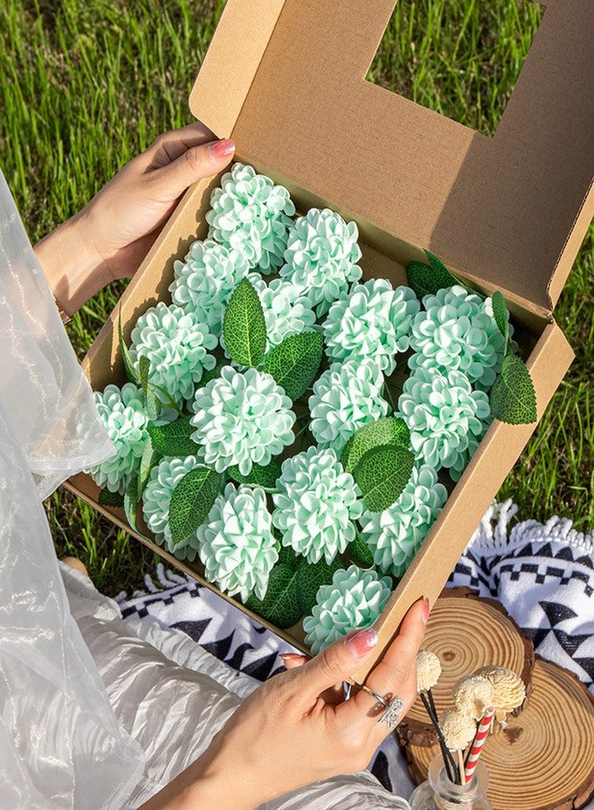 DuHouse Artificial Wedding Dahlia Flowers 25pcs Fake Foam Roses with Stem for Wedding Bouquets Centerpieces Arrangements Decoration(Mint Green) - Image 2
