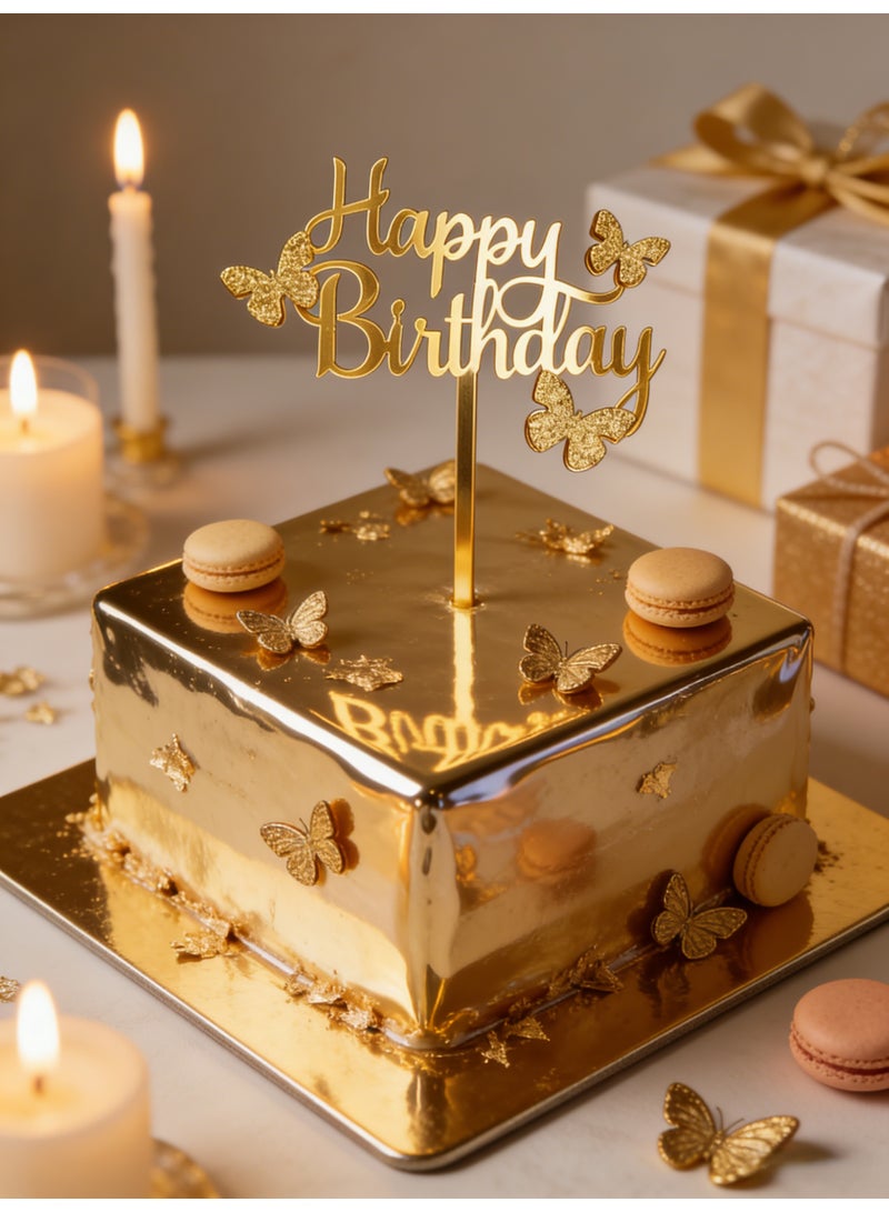 Happy Birthday Cake Cupcake Toppers Gold Acrylic Butterfly Cake Dessert Cupcake Decor Holiday and Party Supplies for Theme Birthday Party - Image 2